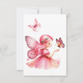 かわいいピンクの水彩ガーリーなお城の妖精プリンセス サンキューカード (裏面)