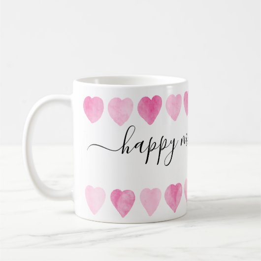 かわいいピンクの水彩ハートがお母さんの日を幸せに コーヒーマグカップ (左)
