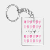 かわいいピンクの水彩ハート キーホルダー (正面左)