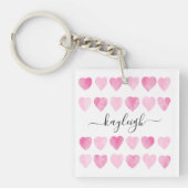 かわいいピンクの水彩ハート キーホルダー (正面)
