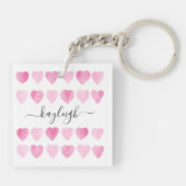 かわいいピンクの水彩ハート キーホルダー (裏面)