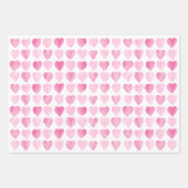 かわいいピンクの水彩ハート ラッピングペーパーシート (正面)