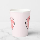 かわいいピンクの水彩ハート 紙コップ (右)