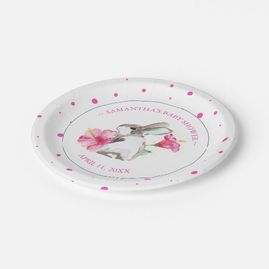 かわいいピンクの水彩バニーガールベビーシャワー ペーパープレート (アングル)