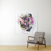 かわいいピンクの水彩パグ タペストリー (インサイチュ(横))