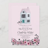 かわいいピンクの水彩ベイビーガールシャワー郵送 招待状 (正面/裏面)
