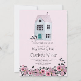 かわいいピンクの水彩ベイビーガールシャワー郵送 招待状