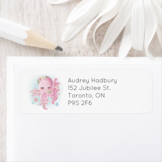 かわいいピンクの水彩ベビータコ ラベル (インサイチュ)