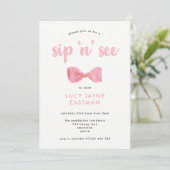 かわいいピンクの水彩リボン お披露目パーティー 招待状 (スタンド正面)