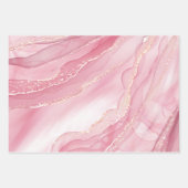 かわいいピンクの水彩大理石と金ゴールドグリッター ラッピングペーパーシート (正面2)