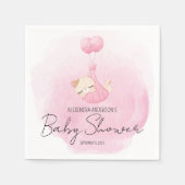 かわいいピンクの水彩子猫ベビーガールシャワー スタンダードカクテルナプキン (正面)