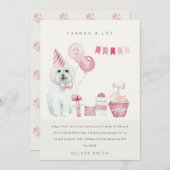 かわいいピンクの水彩犬の任意の年齢の誕生日パーティー サンキューカード (正面/裏面)
