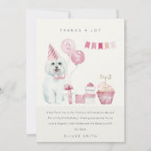 かわいいピンクの水彩犬 誕生日パーティー すべての年齢 サンキューカード (正面)