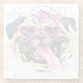 かわいいピンクの水彩画のパグ ガラスコースター (裏面)