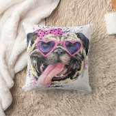 かわいいピンクの水彩画のパグ クッション (ブランケット)