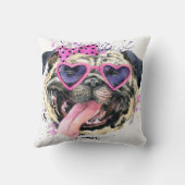 かわいいピンクの水彩画のパグ クッション (裏面)