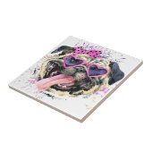 かわいいピンクの水彩画のパグ タイル (側面)