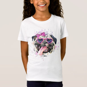 かわいいピンクの水彩画のパグ Tシャツ