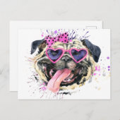 かわいいピンクの水彩画 ポストカード (正面/裏面)