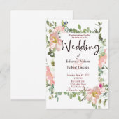 かわいいピンクの水彩花のウェディング招待状 招待状 (正面/裏面)