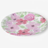 かわいいピンクの水彩花 ペーパープレート (アングル)