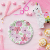 かわいいピンクの水彩花 ペーパープレート (パーティー)