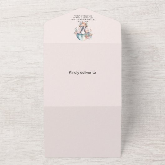 かわいいピンクの水彩風船象ベビー翔 オールインワン招待状 (外側)