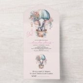 かわいいピンクの水彩風船象ベビー翔 オールインワン招待状 (内側)