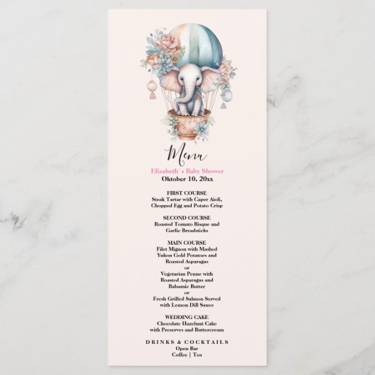 かわいいピンクの水彩風船象ベビー翔 メニュー (裏面)