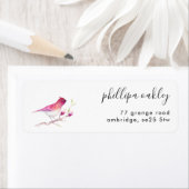 かわいいピンクの水彩鳥の差出人ラベル ラベル (インサイチュ)