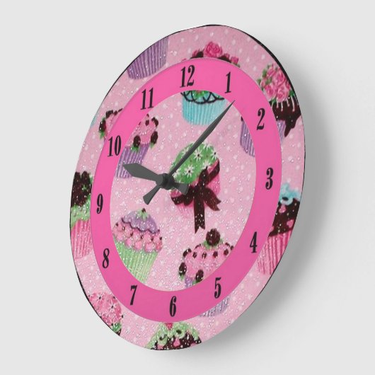 かわいいピンクの水玉模様のカップケーキの柱時計 ラージ壁時計 (傾斜)