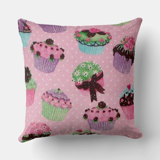 かわいいピンクの水玉模様のカップケーキの装飾用クッション クッション (裏面)