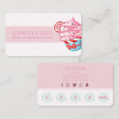 かわいいピンクの水玉模様のカップケーキ ロイヤリティカード (正面/裏面)