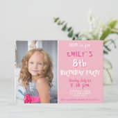 かわいいピンクの水玉模様の女の子の写真 誕生日 招待状 (スタンド正面)