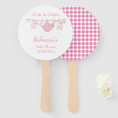 かわいいピンクの水玉模様赤ちゃんシャワー ハンドファン (正面&裏面)