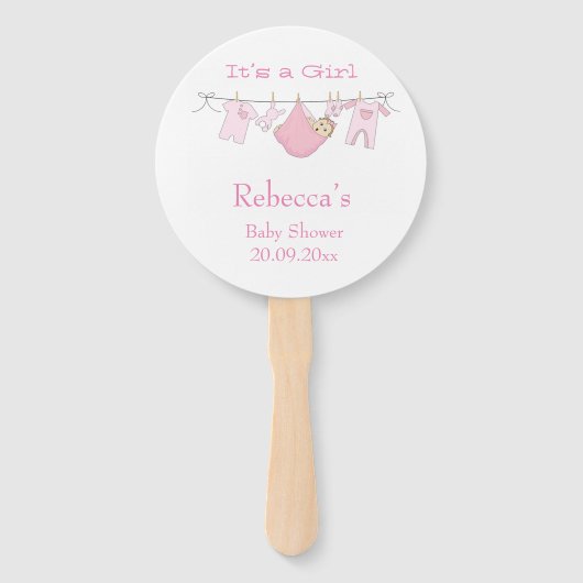 かわいいピンクの水玉模様赤ちゃんシャワー ハンドファン (正面)