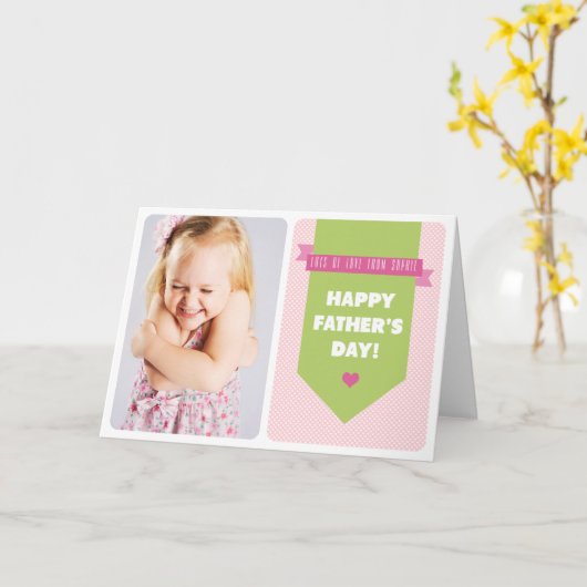 かわいいピンクの水玉模様 |フォトファーザーのデイカード カード (黄色い花)