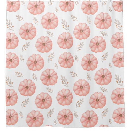 かわいいピンクの水色かぼちゃの秋シャワーカーテン シャワーカーテン (正面)