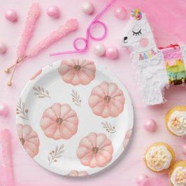 かわいいピンクの水色かぼちゃの花 ペーパープレート