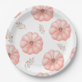 かわいいピンクの水色かぼちゃの花 ペーパープレート (正面)