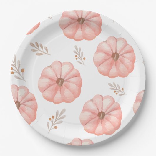 かわいいピンクの水色かぼちゃの花 ペーパープレート (正面)
