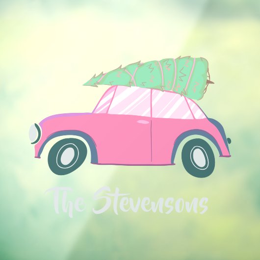 かわいいピンクの水色のカークリスマスツリーパーソナライズされた  ウィンドウサイン (シート3)