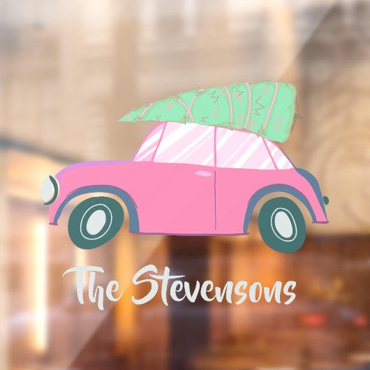 かわいいピンクの水色のカークリスマスツリーパーソナライズされた  ウィンドウサイン (シート2)