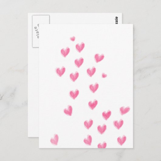 かわいいピンクの水色のハートはがき ポストカード (正面/裏面)
