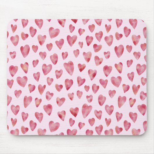 かわいいピンクの水色のハートパターン マウスパッド (正面)