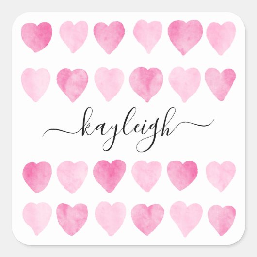 かわいいピンクの水色のハート スクエアシール (正面)