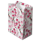 かわいいピンクの水色のフローラハンド色彩の鮮やか ミディアムペーパーバッグ (裏面アングル)