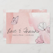 かわいいピンクの水色のフローラバタフライ結婚ズ サンキューカード (正面/裏面)