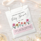 かわいいピンクの水色のフローラ女の子ベビーシャワー フェイバーバッグ (クリップ留めされた状態)