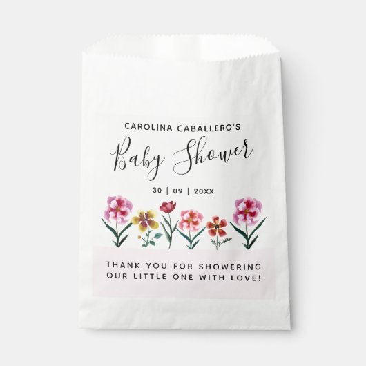 かわいいピンクの水色のフローラ女の子ベビーシャワー フェイバーバッグ (正面)